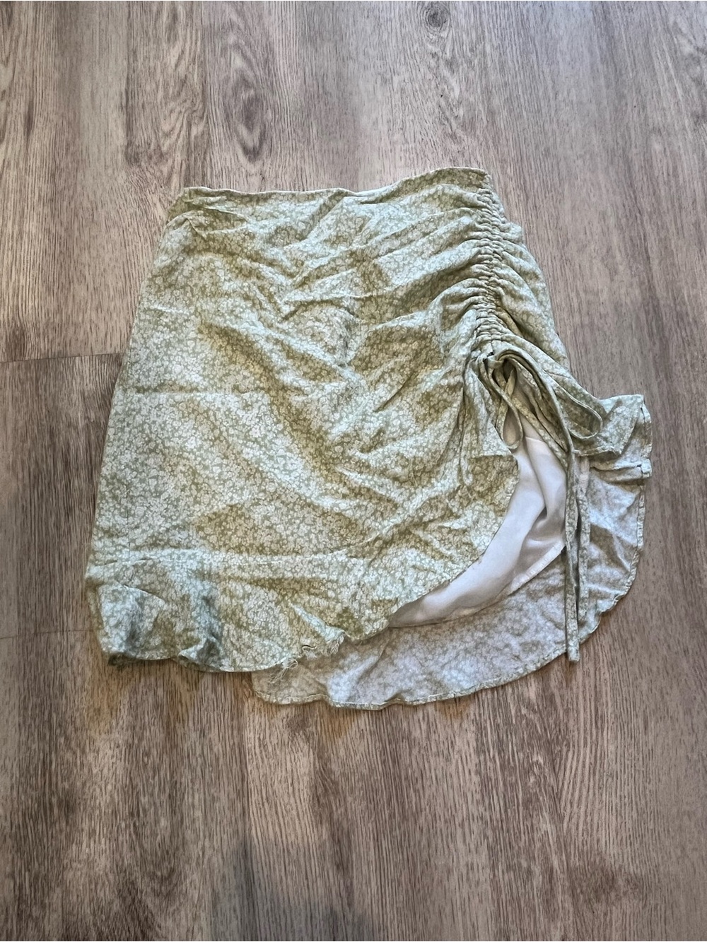 Forever 21 Light Green Floral Asymmetrical Ruched Tie Skirt